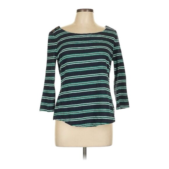 Banana Republic Tops - Banana Republic Top Shirt Womens Size Large Black & Green Striped 3/4 Sleeves